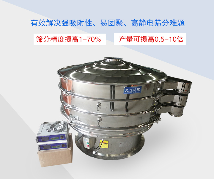 超聲波振動篩主要用于篩分粘性強、高靜電、易團聚的精細粉末